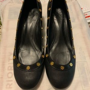 Tory Burch Black Studded Wedges